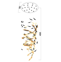 Đèn chùm pha lê thả thông minh PL045 gồm 160 lá lông vũ , 18 mắt COB dimmer có điều khiển xa, mâm tròn inox gương trắng, KT(mm): D1200 x H4500